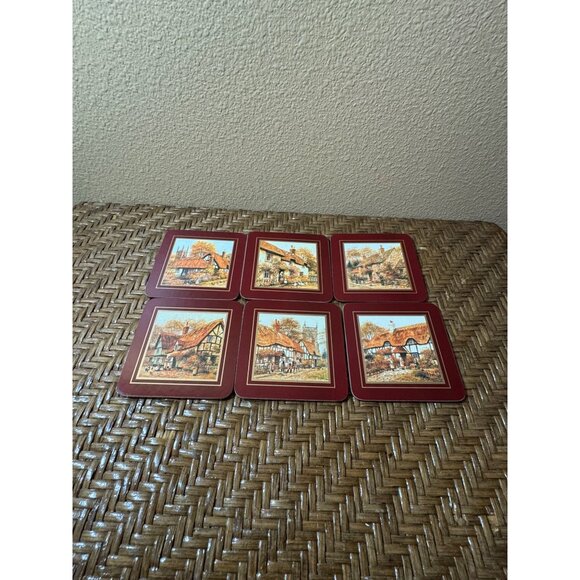 Vintage English Countryside Themed Coasters Set Of 6 - Picture 1 of 9